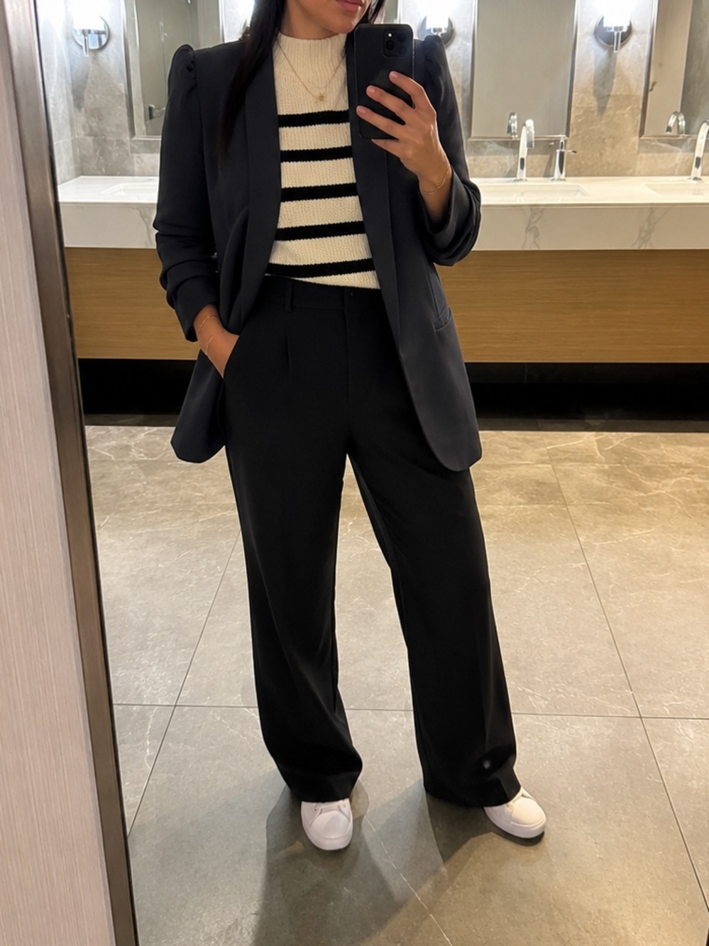 Express Black Open-Front Puff-Sleeve Blazer